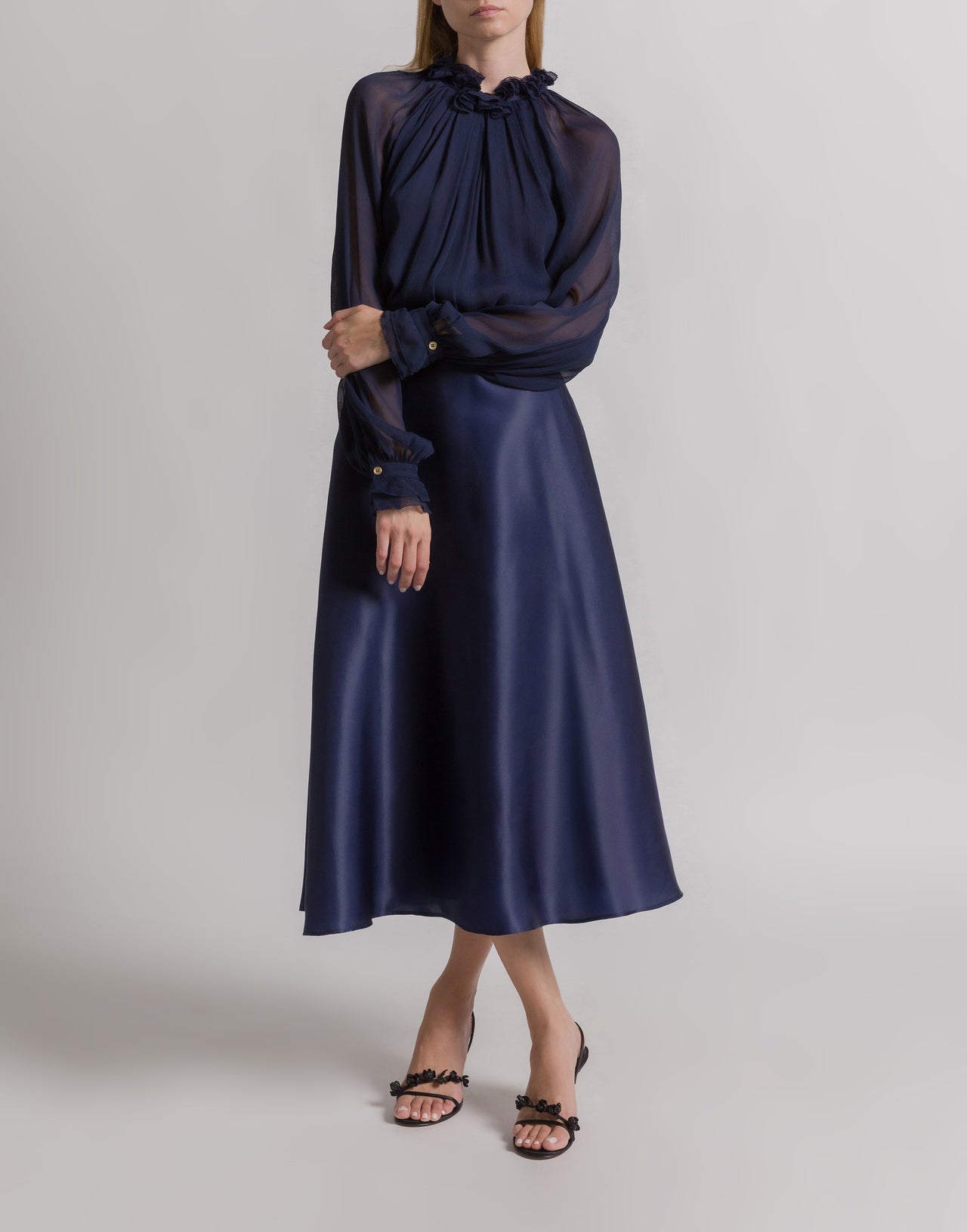 Jupe ample en organza de soie Bleu Alberta Ferretti Boutique Online 2