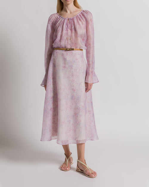 Silk organza skirt with floral print Pink Alberta Ferretti Boutique Online 1