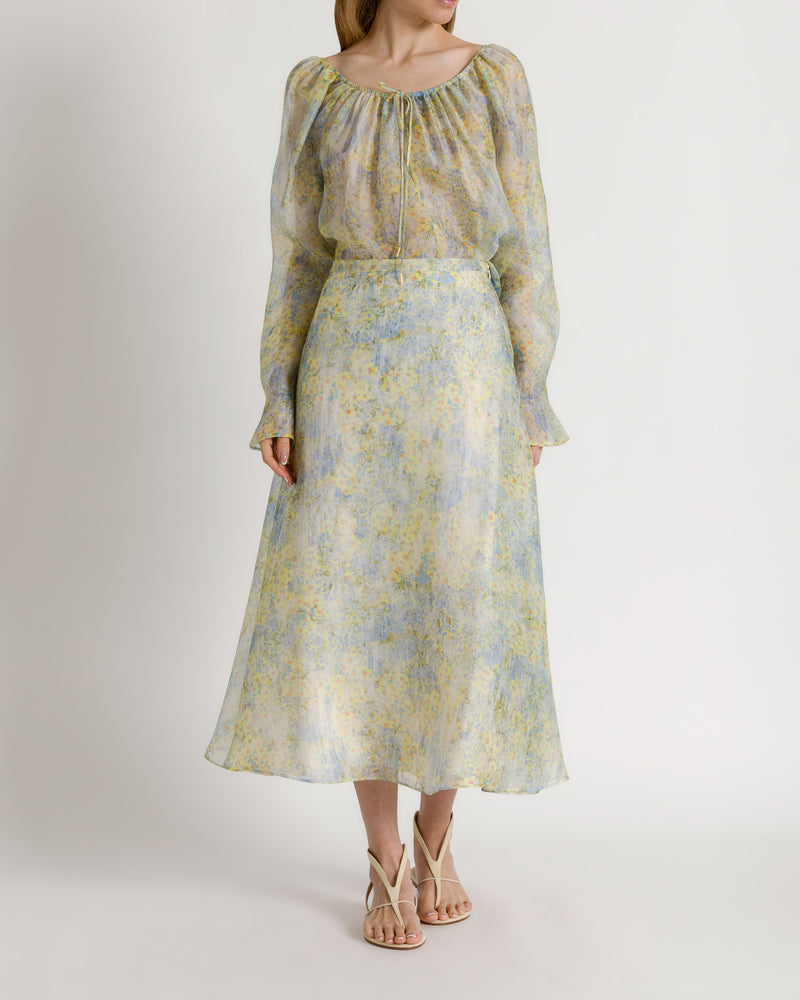 Silk organza skirt with floral print Yellow Alberta Ferretti Boutique Online 1