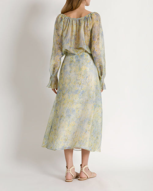 Silk organza skirt with floral print