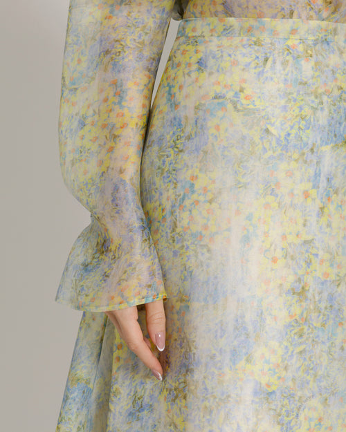 Silk organza skirt with floral print