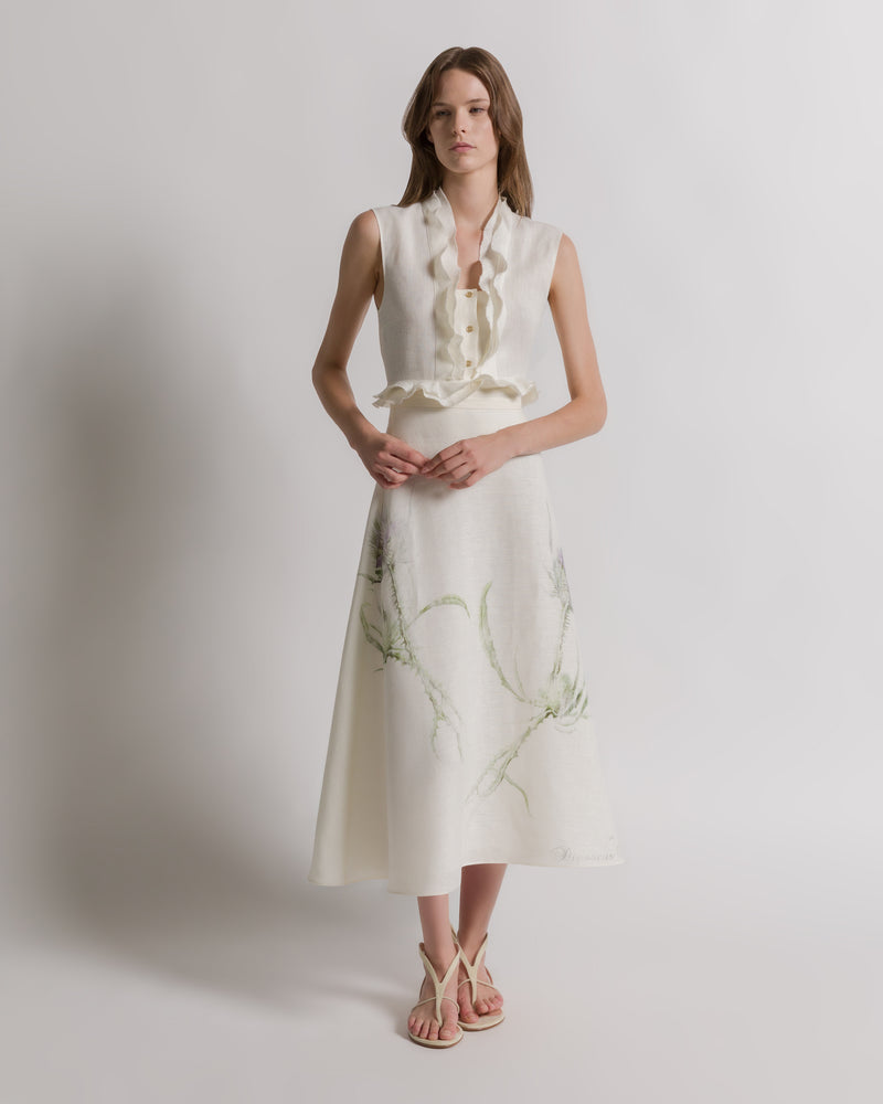 Linen skirt with thistle print Ivory Alberta Ferretti Boutique Online 0