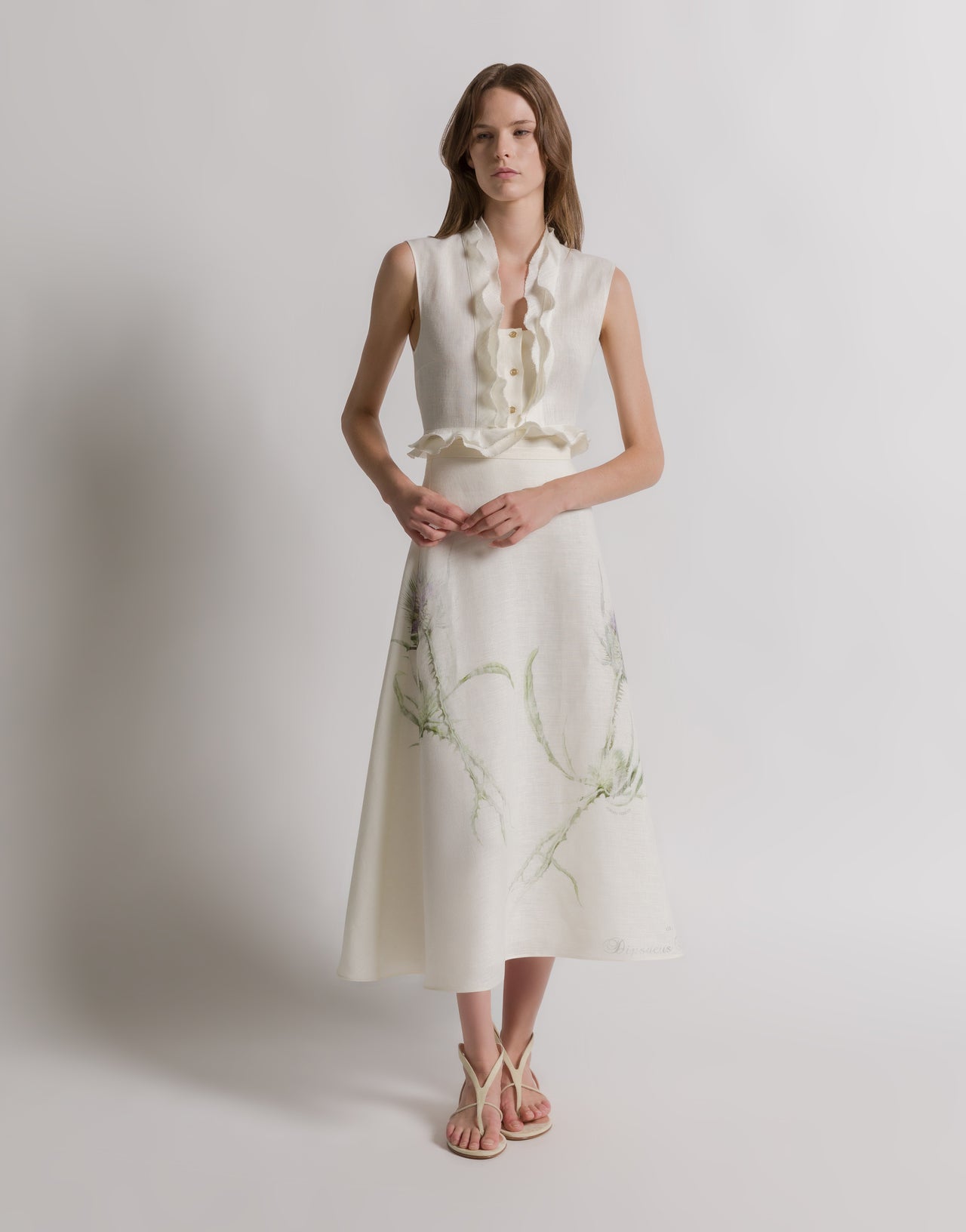 Linen skirt with thistle print Ivory Alberta Ferretti Boutique Online 1