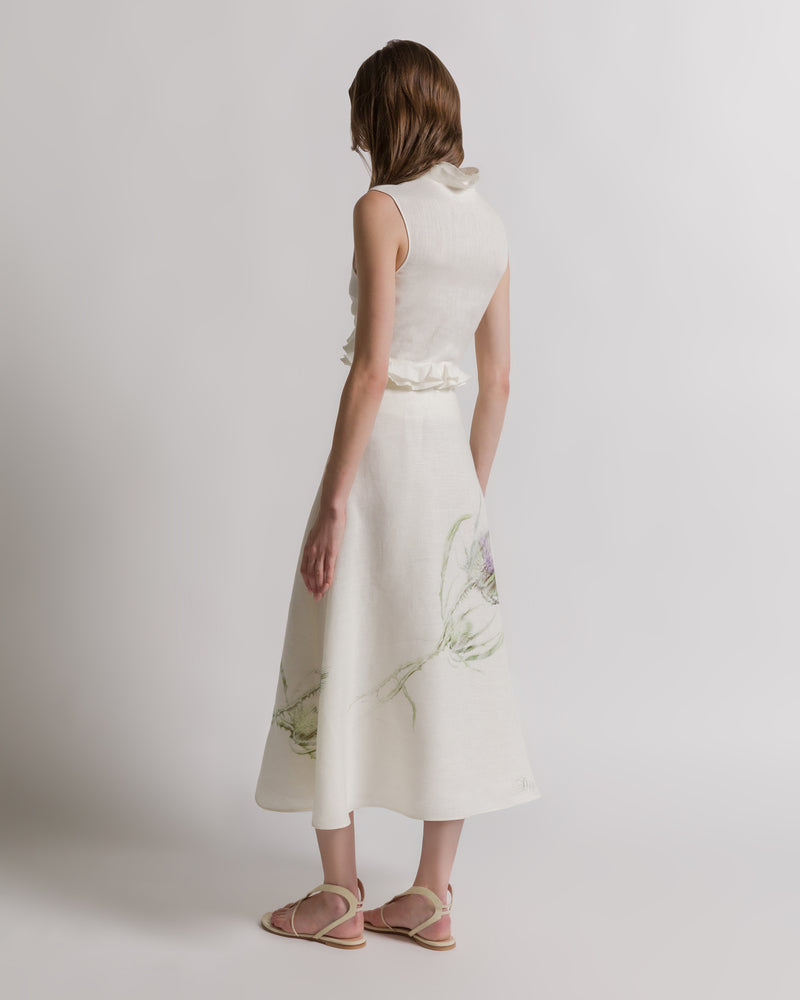 Linen skirt with thistle print Ivory Alberta Ferretti Boutique Online 1