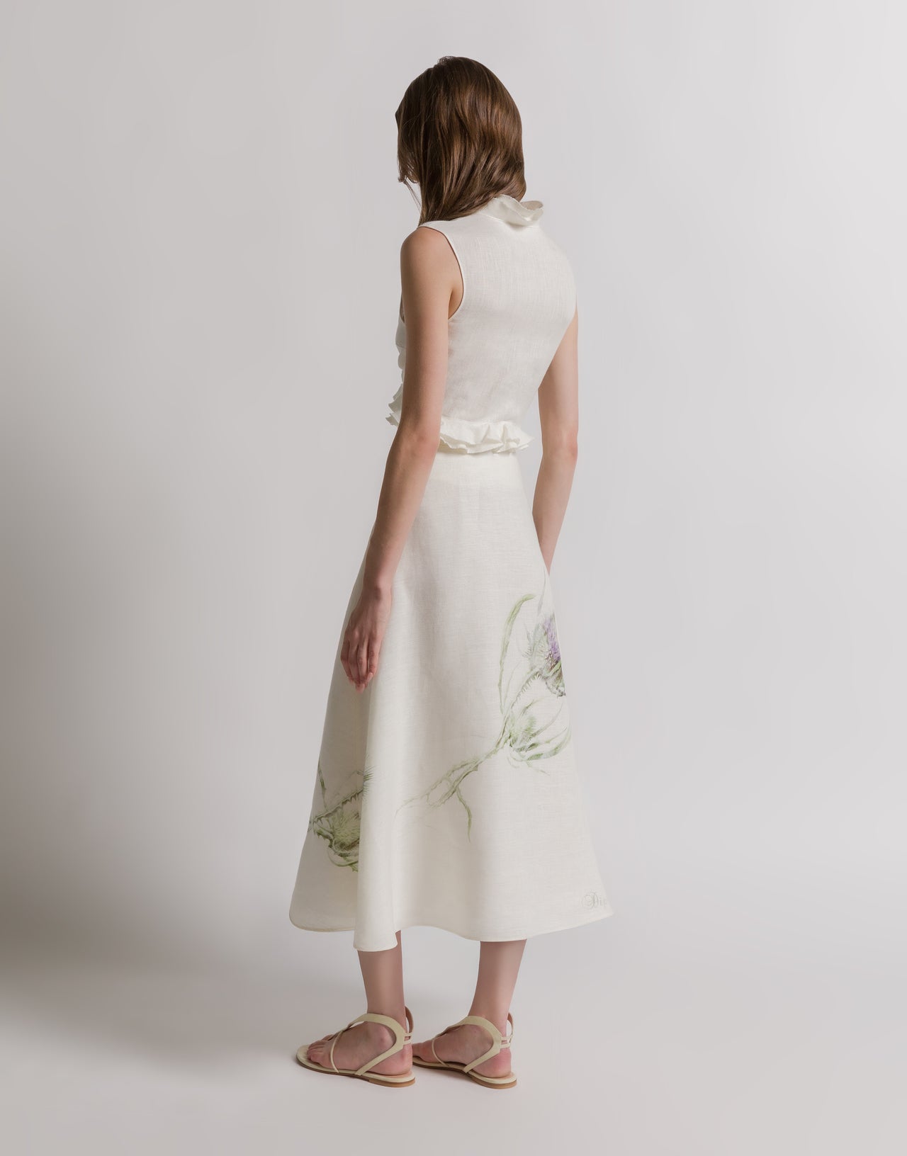 Linen skirt with thistle print Ivory Alberta Ferretti Boutique Online 2