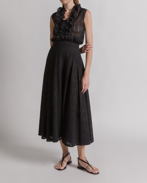 Jupe longue en dentelle Sangallo Noir Alberta Ferretti Boutique Online 1