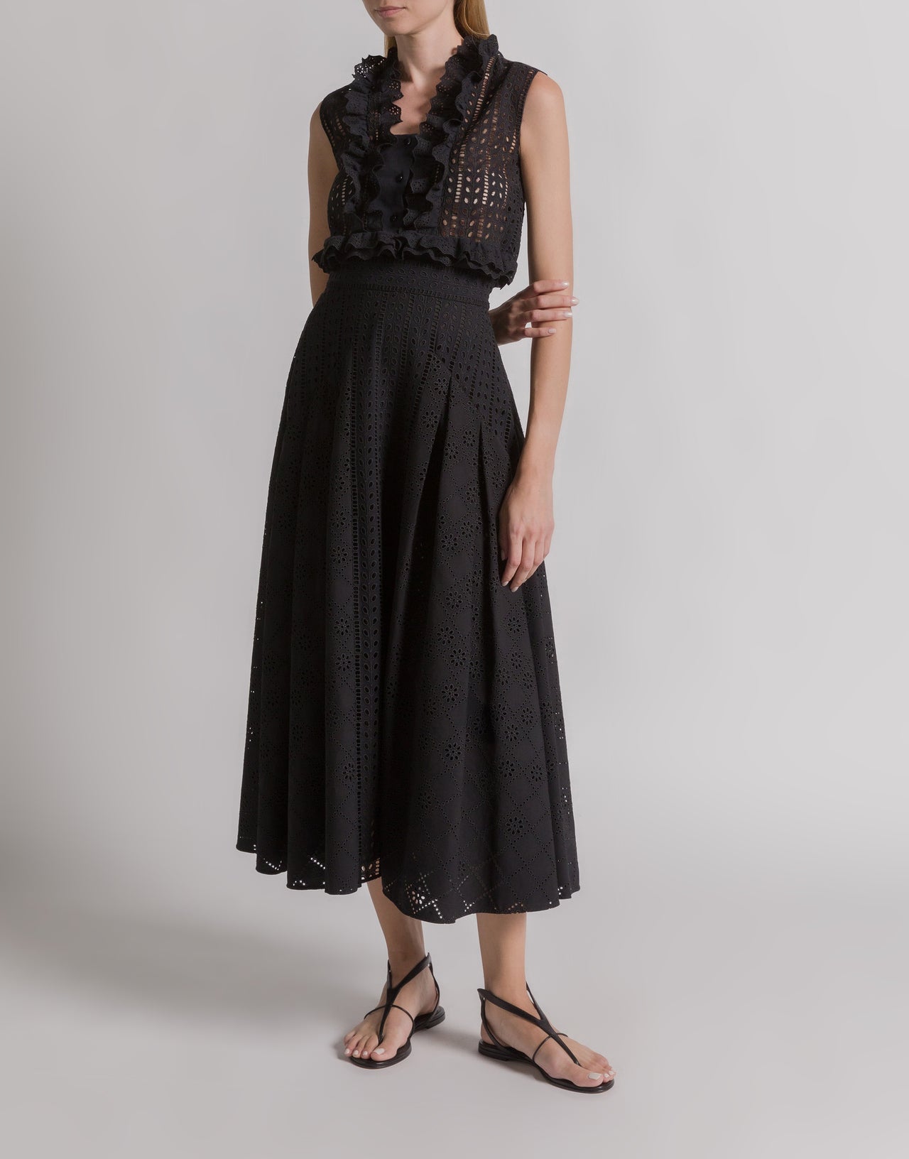 Jupe longue en dentelle Sangallo Noir Alberta Ferretti Boutique Online 2