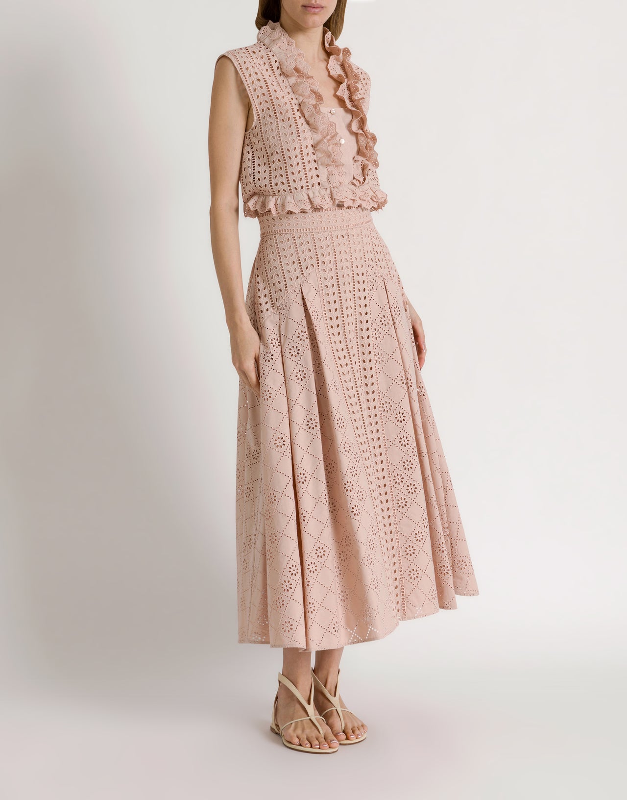 Falda larga de encaje Sangallo Pink Alberta Ferretti Boutique Online 2