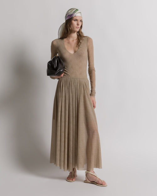 Printed tulle pleated skirt Beige Alberta Ferretti Boutique Online 0