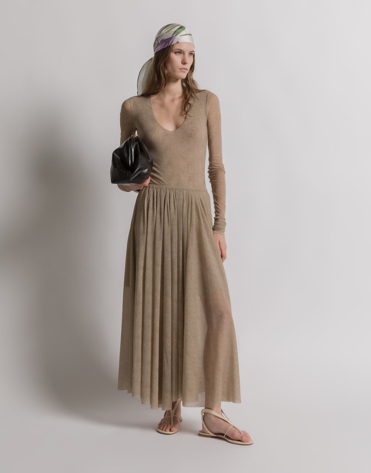 Gonna a pieghe in tulle stampato Beige Alberta Ferretti Boutique Online 1
