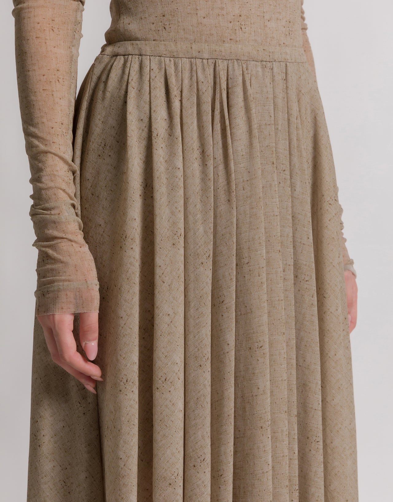 Gonna a pieghe in tulle stampato Beige Alberta Ferretti Boutique Online 3