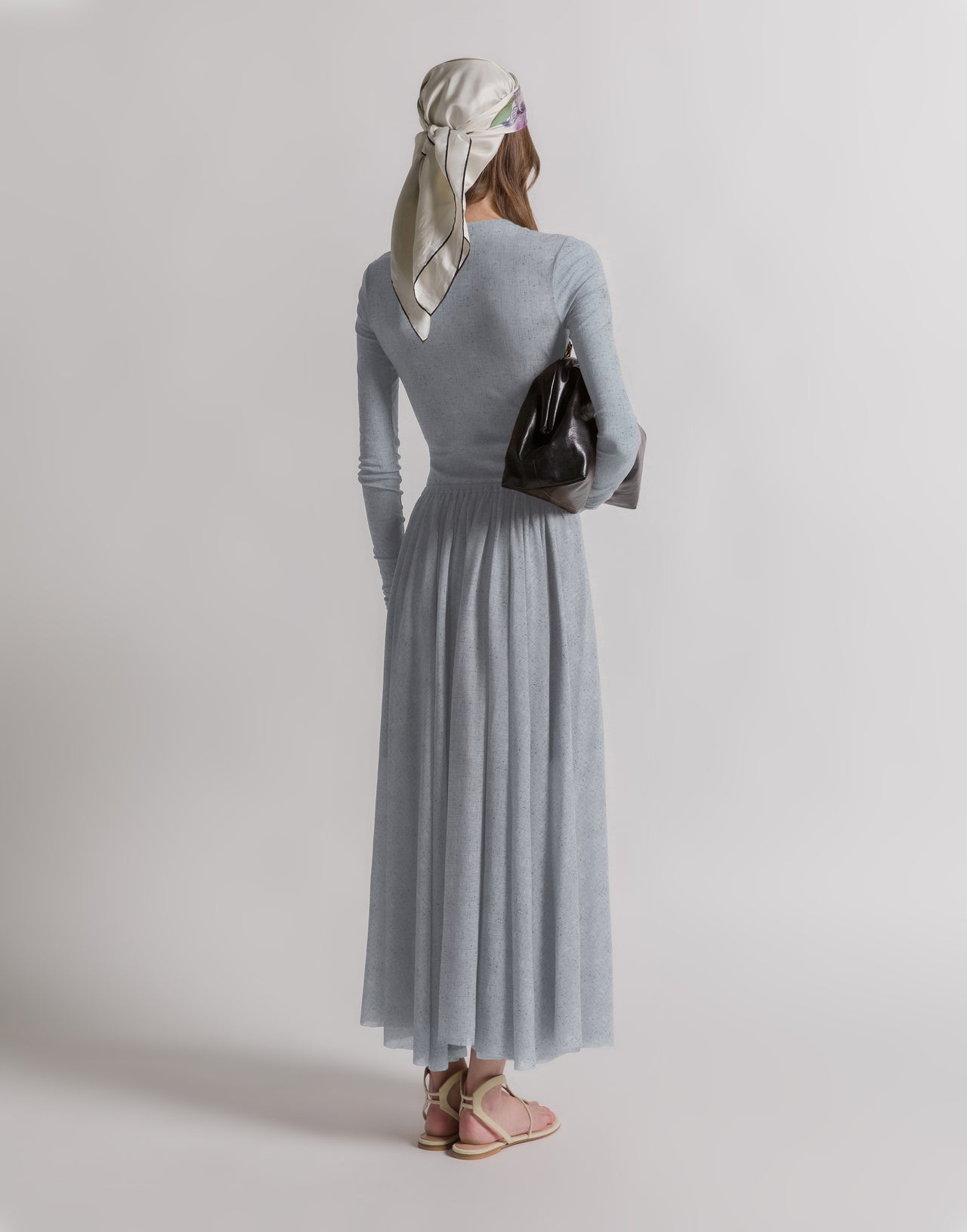 Printed tulle pleated skirt Light blue Alberta Ferretti Boutique Online 3