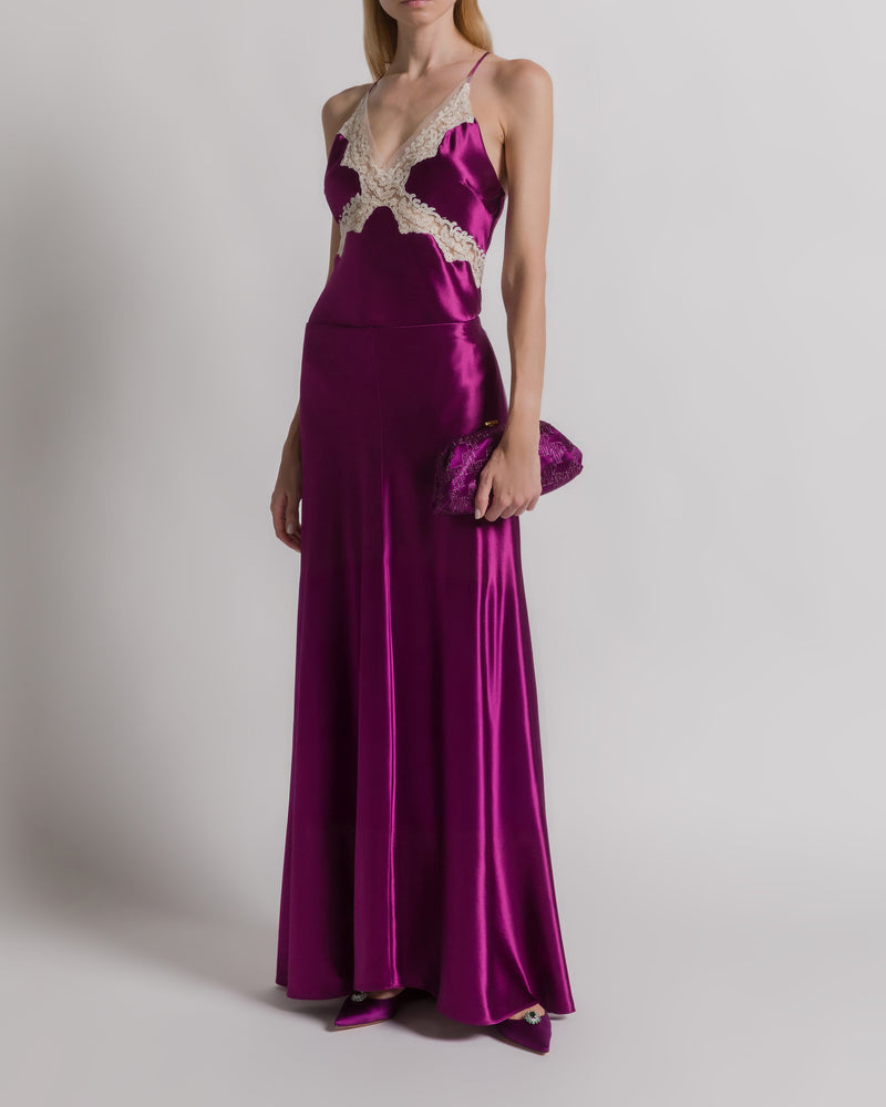 Glossy satin long skirt Purple Alberta Ferretti Boutique Online 1