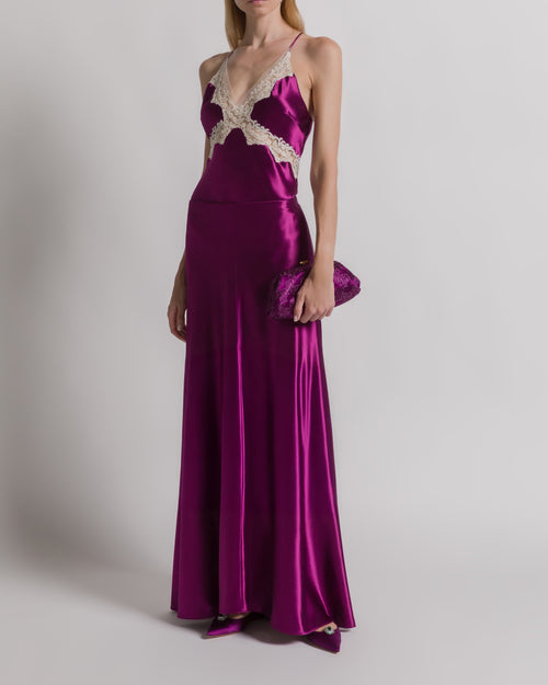 Glossy satin long skirt Purple Alberta Ferretti Boutique Online 1