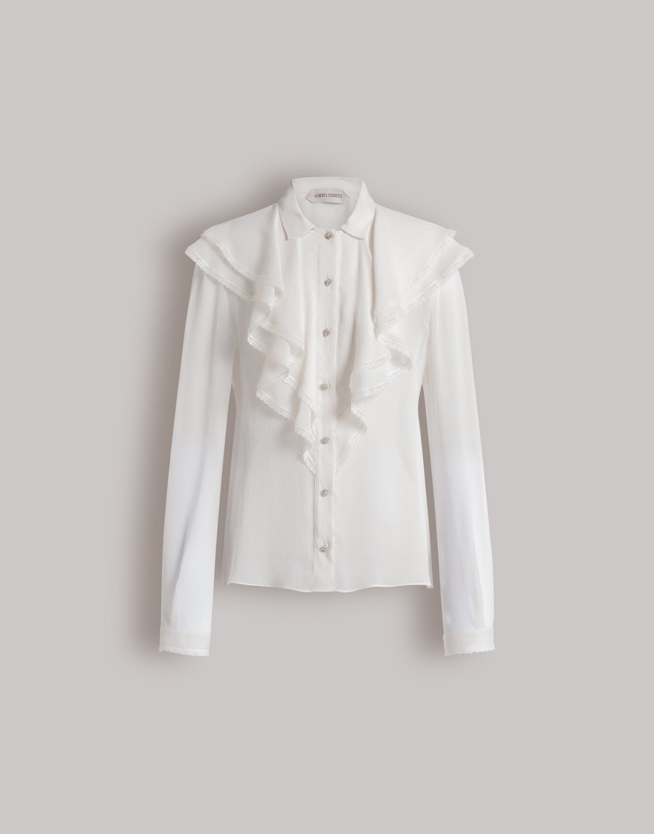 Silk creponne ruffle blouse White Alberta Ferretti Boutique Online 1