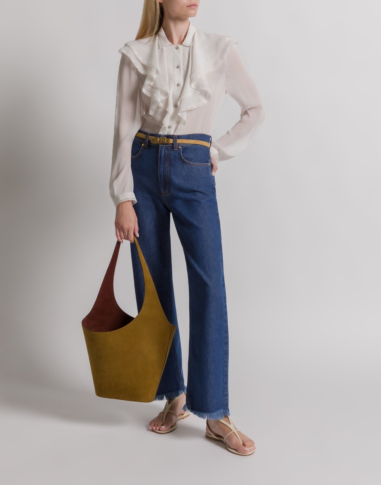 Silk creponne ruffle blouse White Alberta Ferretti Boutique Online 2