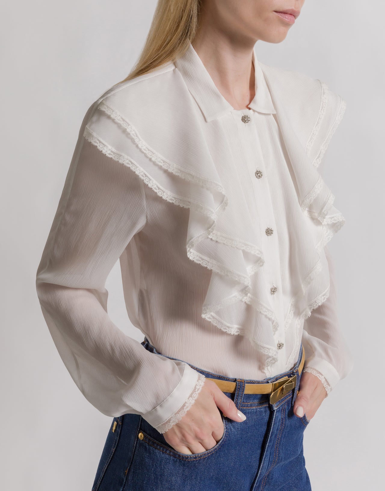 Silk creponne ruffle blouse White Alberta Ferretti Boutique Online 4