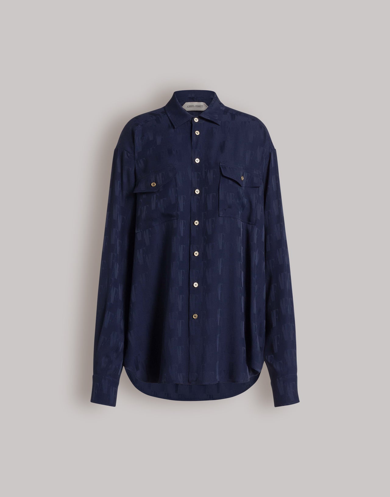 Silk shirt with AF monogram Blue Alberta Ferretti Boutique Online 1