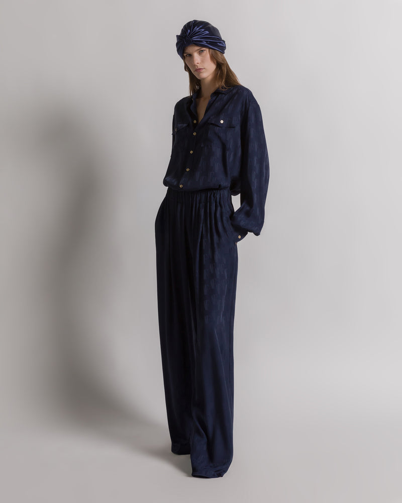 Camicia in seta con monogramma AF Blu Alberta Ferretti Boutique Online 1