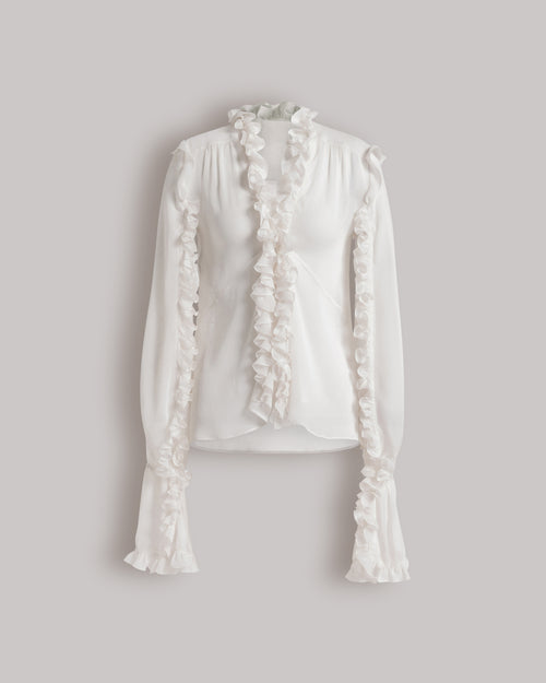 Silk creponne blouse with ruffles