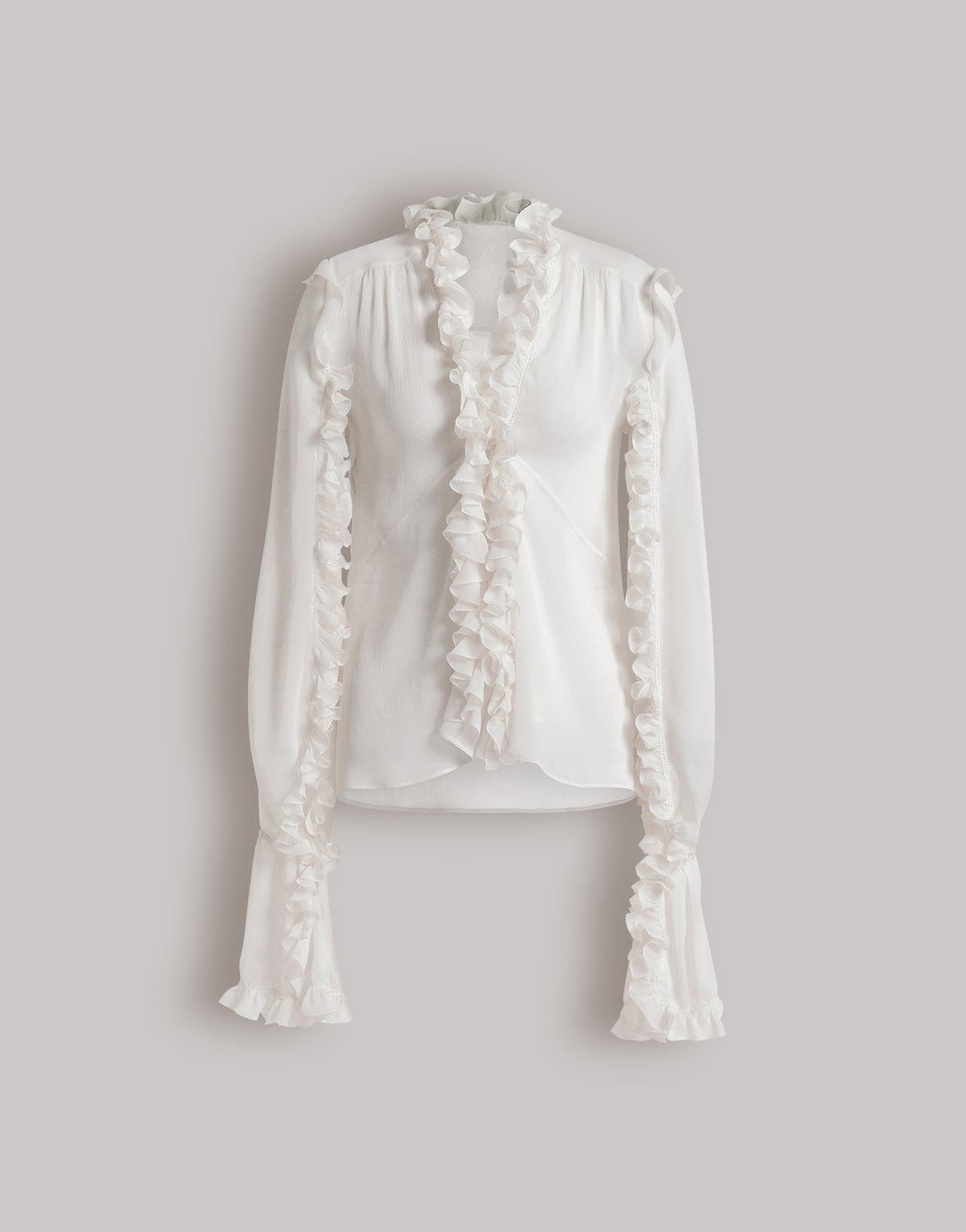 Silk creponne blouse with ruffles White Alberta Ferretti Boutique Online 4