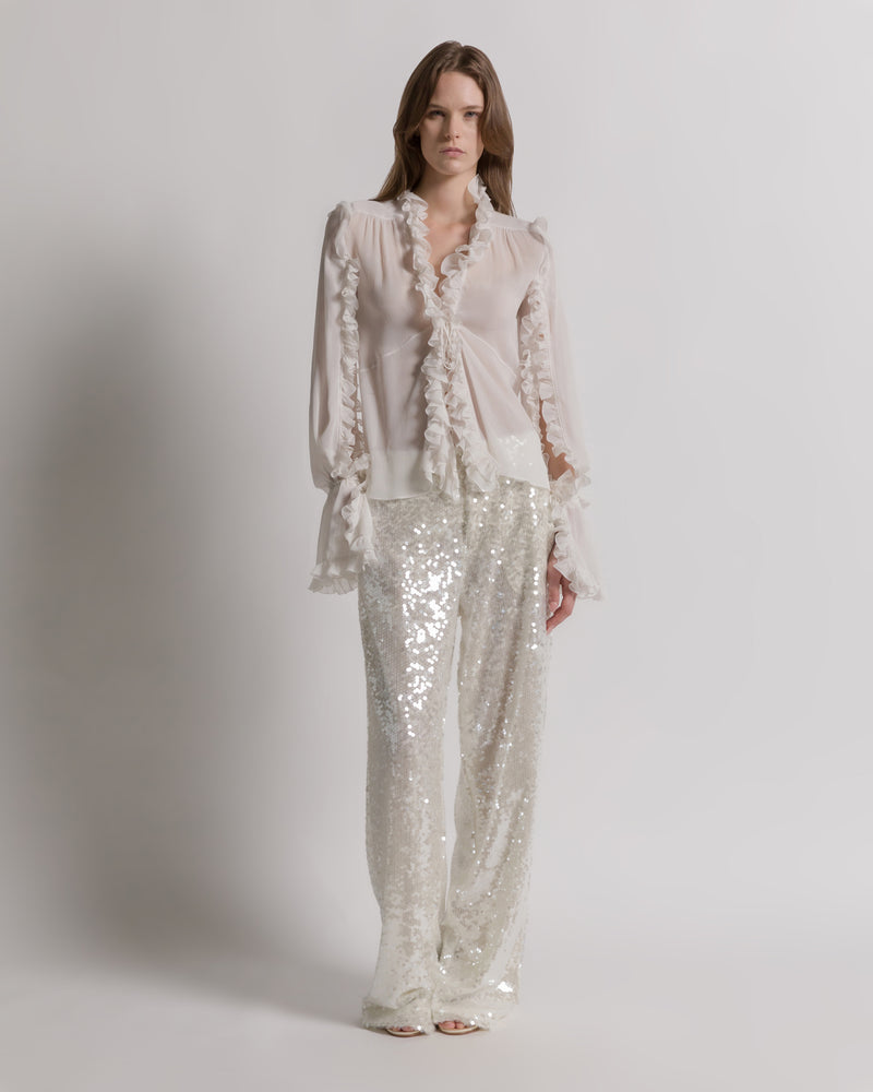 Silk creponne blouse with ruffles White Alberta Ferretti Boutique Online 1