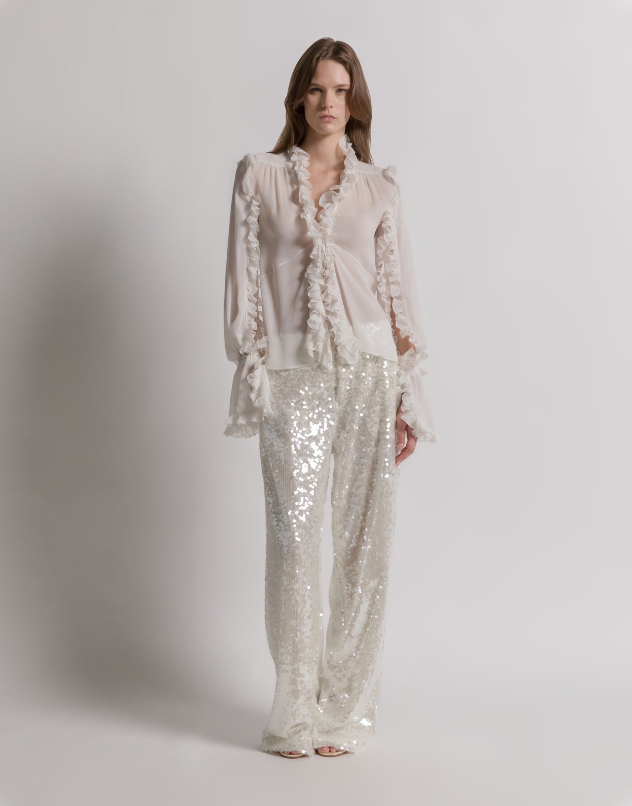 Silk creponne blouse with ruffles White Alberta Ferretti Boutique Online 2