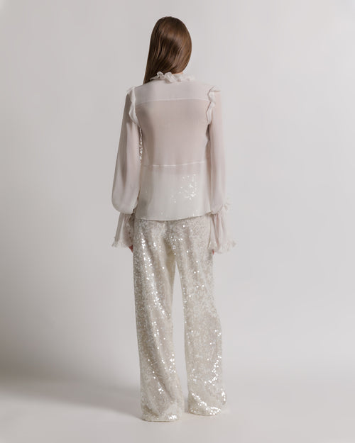 Silk creponne blouse with ruffles