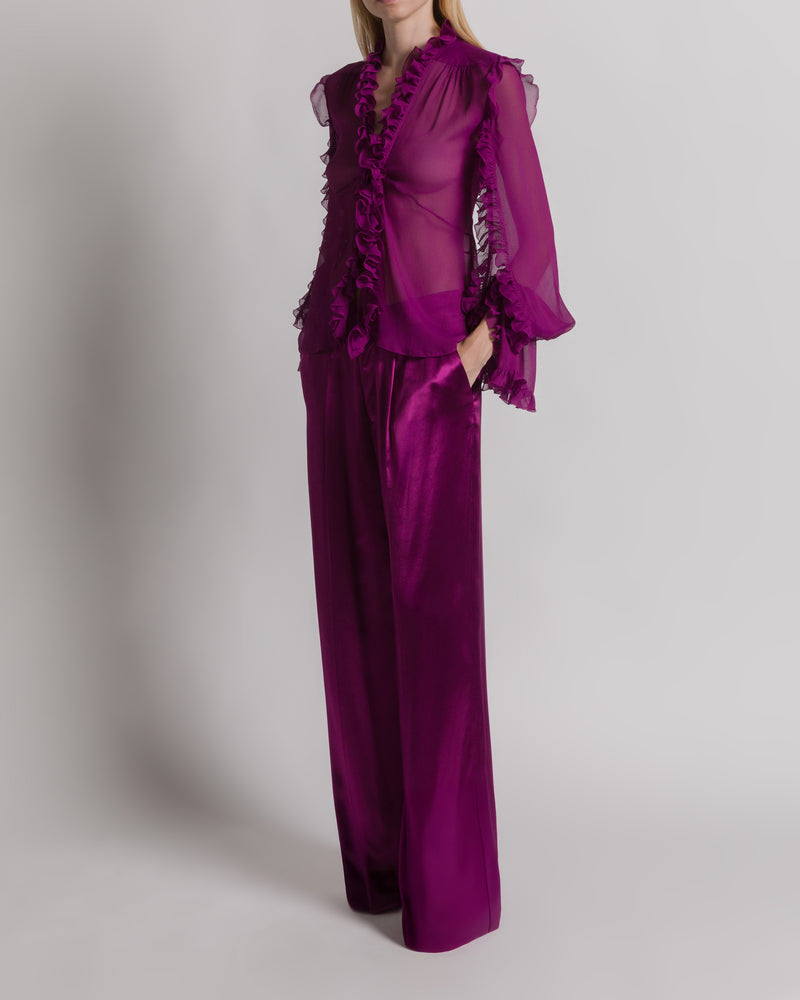 Blusa in crêponne di seta con volant Viola Alberta Ferretti Boutique Online 1