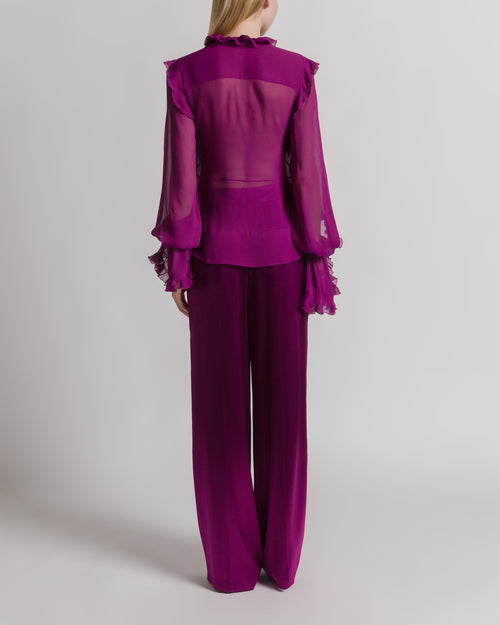 Silk creponne blouse with ruffles