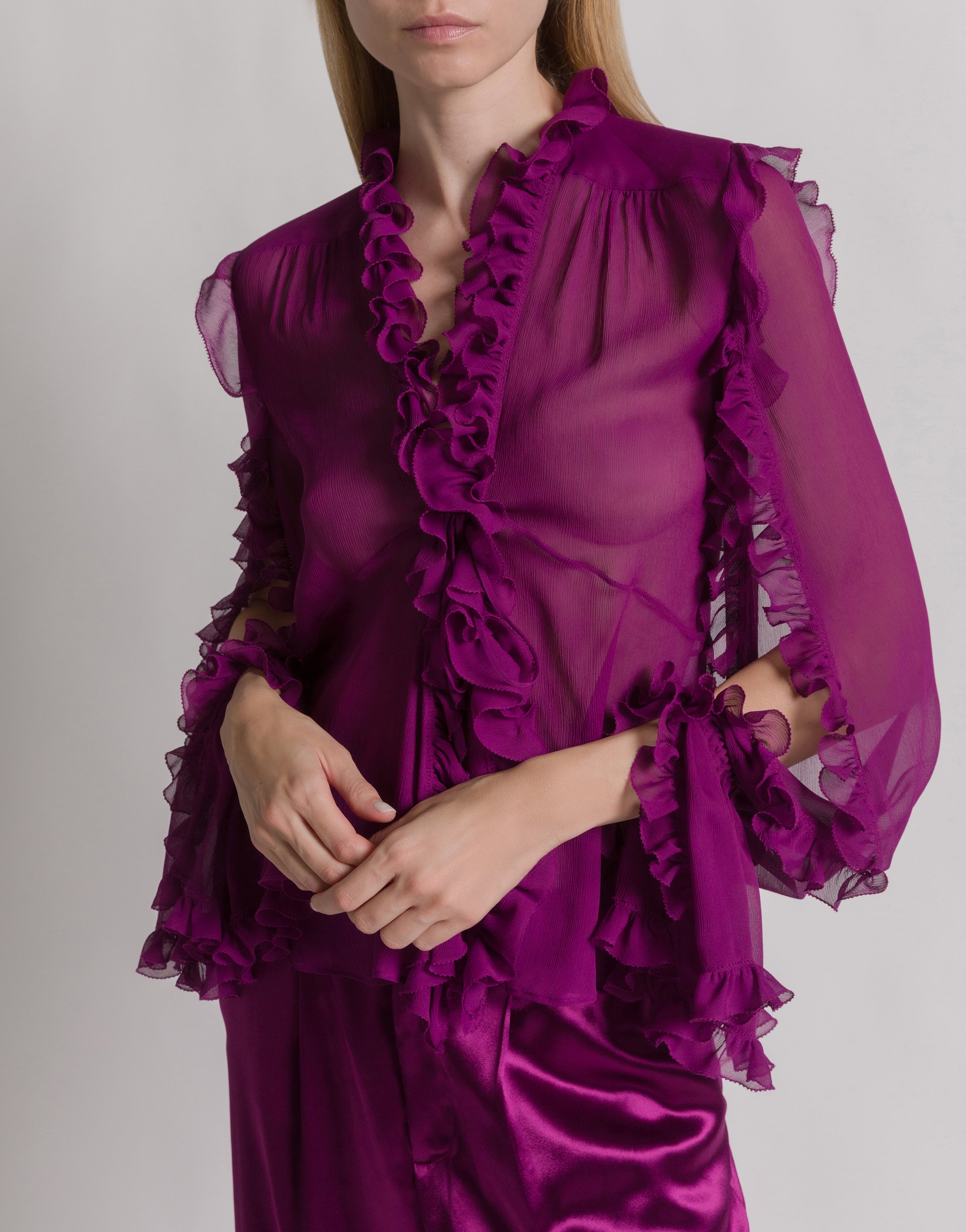 Silk creponne blouse with ruffles | Alberta Ferretti
