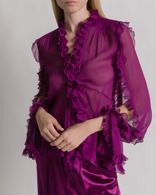Silk creponne blouse with ruffles