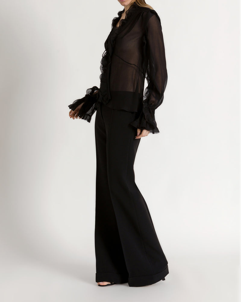 Blusa in crêponne di seta con volant Nero Alberta Ferretti Boutique Online 1
