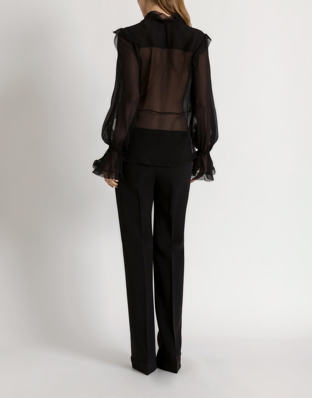 Blusa in crêponne di seta con volant Nero Alberta Ferretti Boutique Online 3
