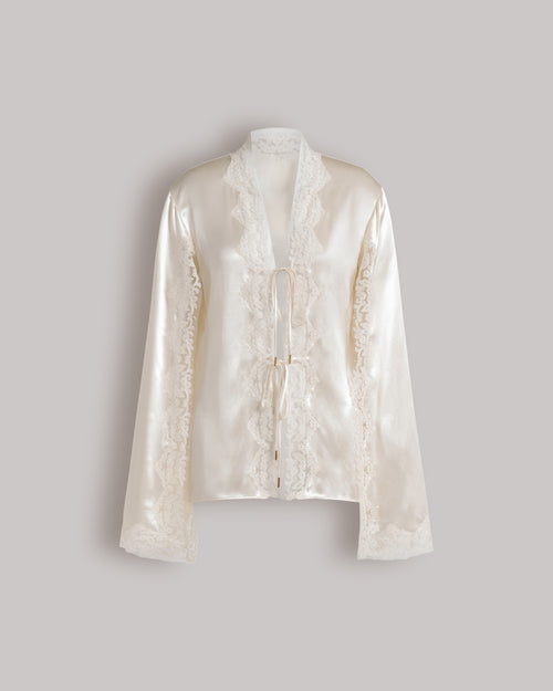 Camicetta in raso con maniche a mantellina 象牙 Alberta Ferretti Boutique Online 0