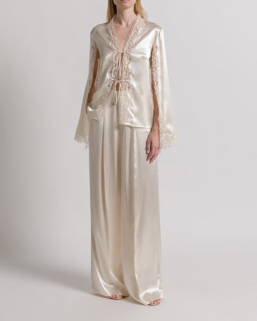 Camicetta in raso con maniche a mantellina 象牙 Alberta Ferretti Boutique Online 1