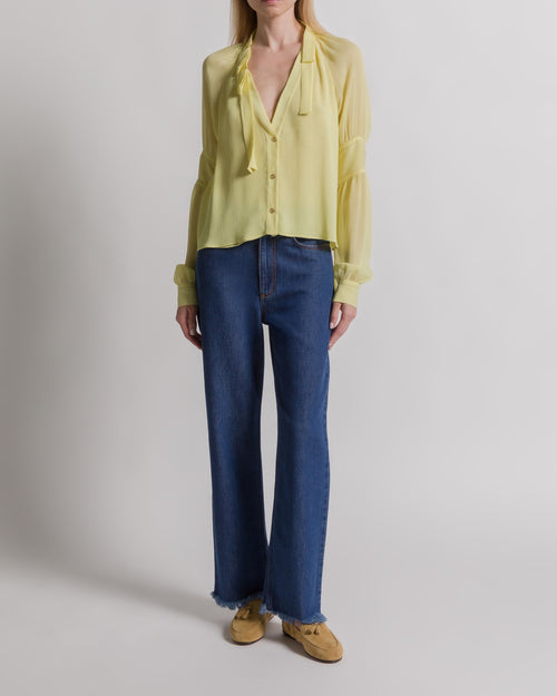 Silk creponne blouse with bow Yellow Alberta Ferretti Boutique Online 1
