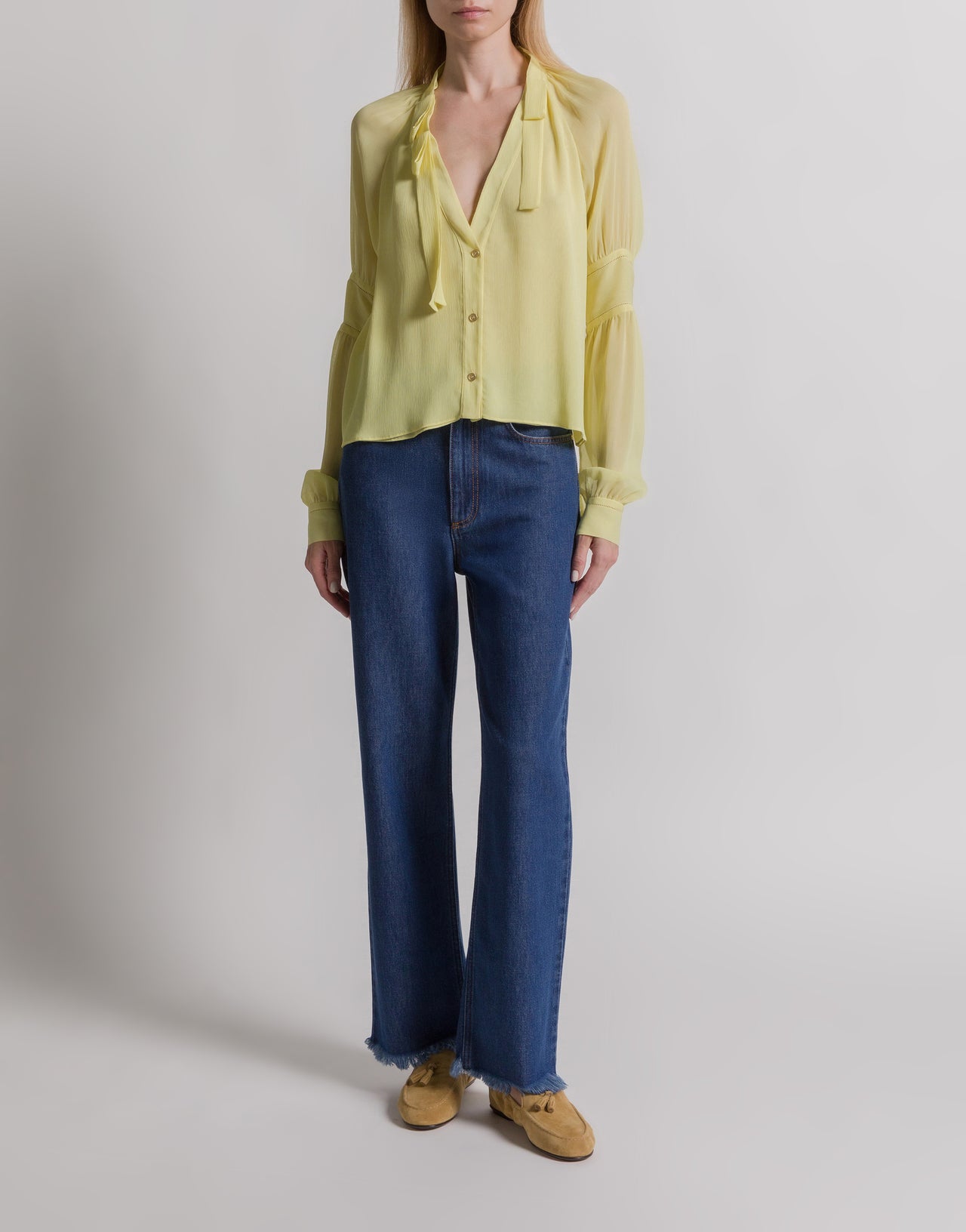 Blusa de seda crepona con lazo Amarillo Alberta Ferretti Boutique Online 2