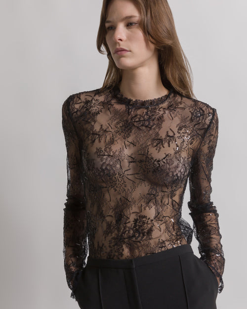 Embroidered lace blouse with sequins Black Alberta Ferretti Boutique Online 0