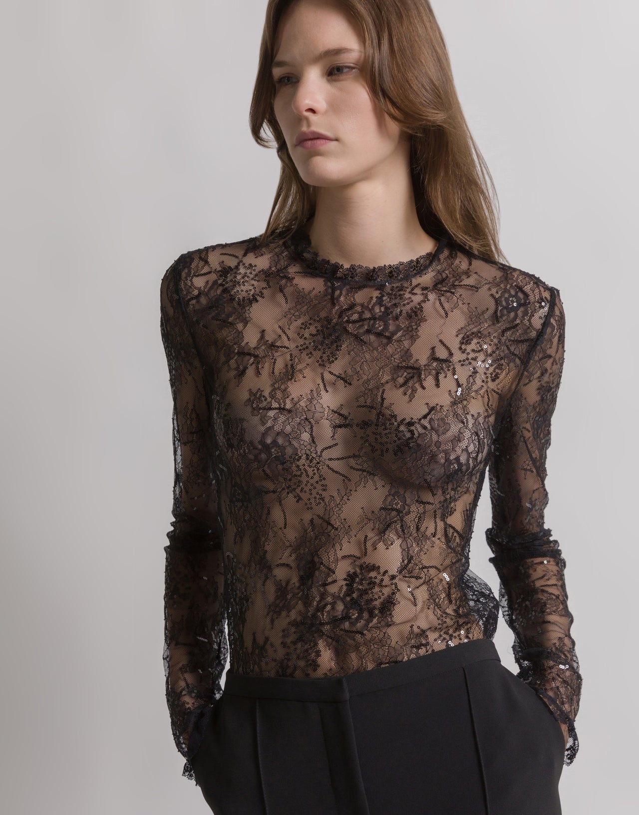 Embroidered lace blouse with sequins Black Alberta Ferretti Boutique Online 1