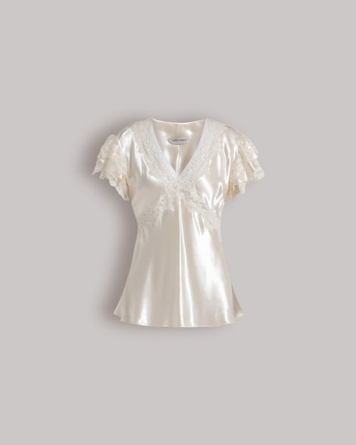 Topin raso con inserti in pizzo Avorio Alberta Ferretti Boutique Online 0