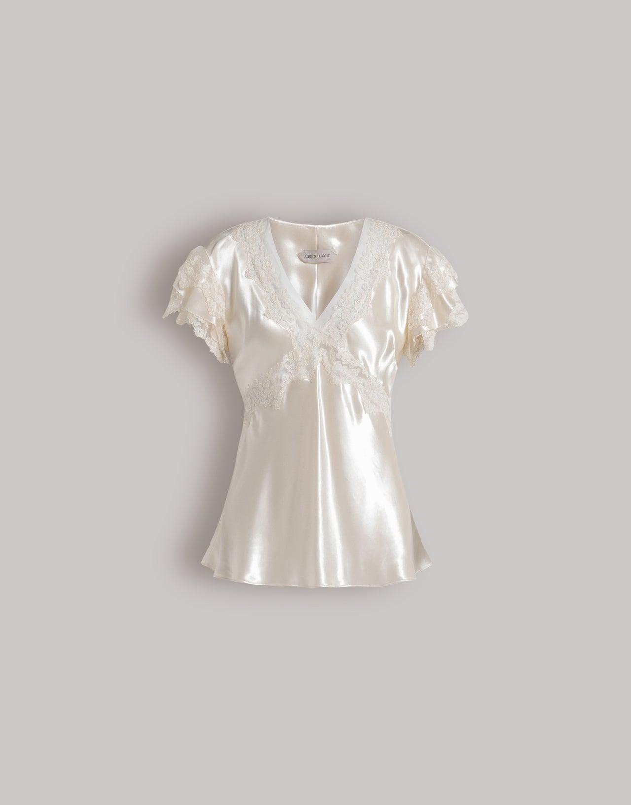 Topin raso con inserti in pizzo Avorio Alberta Ferretti Boutique Online 1