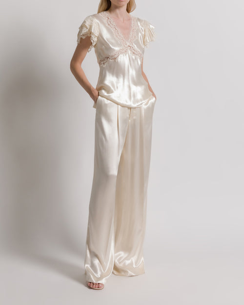 Topin raso con inserti in pizzo Avorio Alberta Ferretti Boutique Online 1