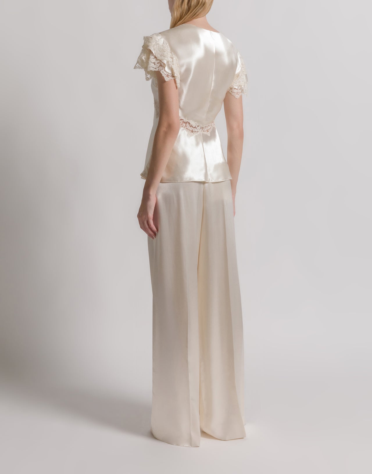 Topin raso con inserti in pizzo Avorio Alberta Ferretti Boutique Online 3