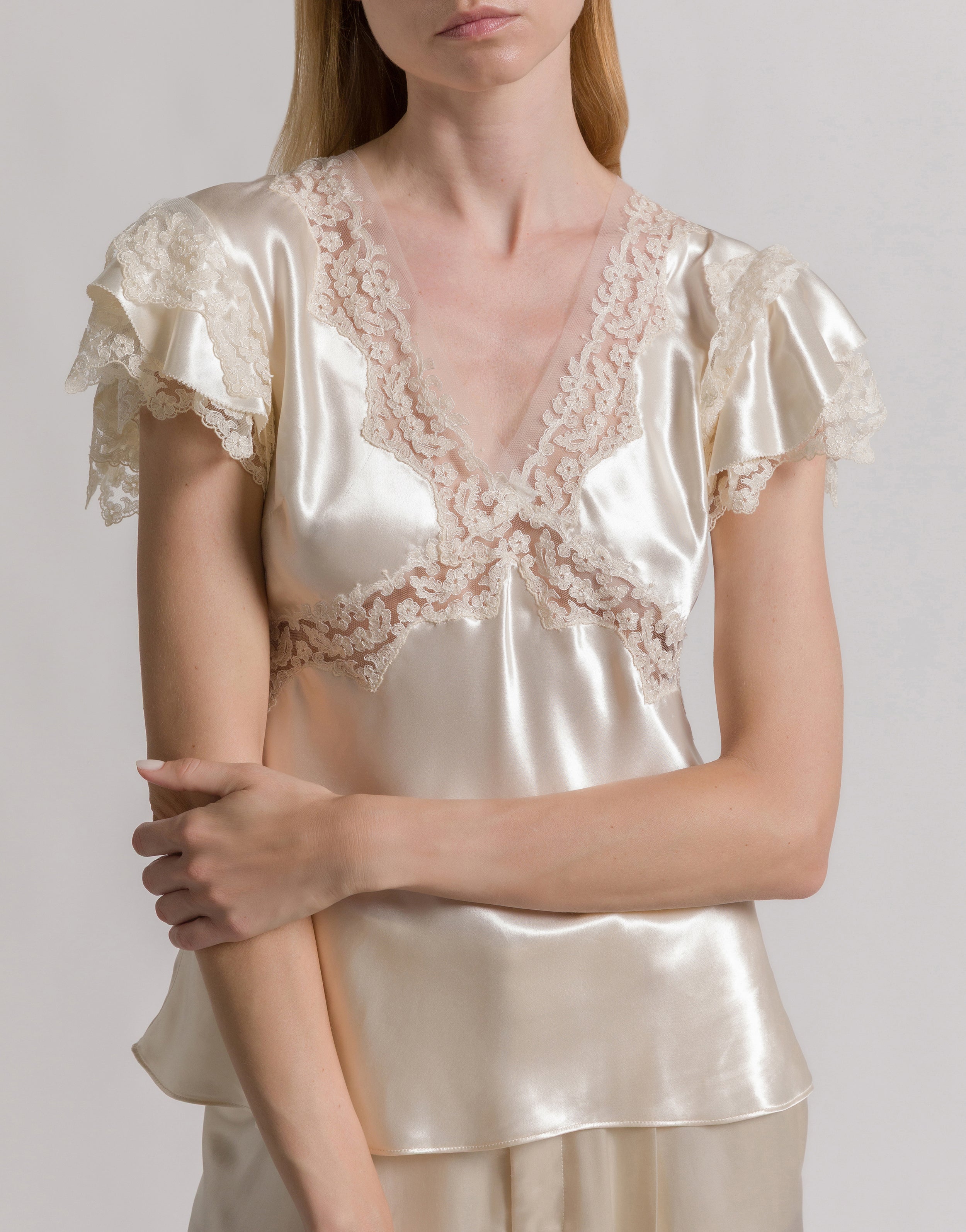 Satin topin with lace inserts | Alberta Ferretti