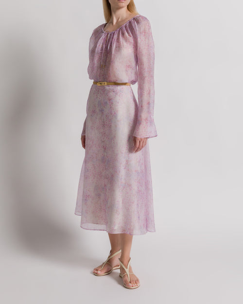 Silk organza blouse with floral print Purple Alberta Ferretti Boutique Online 1