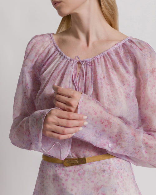 Silk organza blouse with floral print