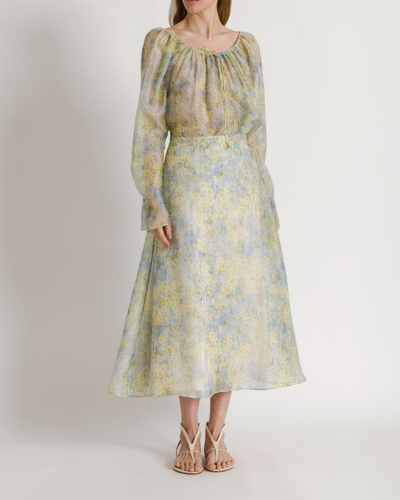 Silk organza blouse with floral print Yellow Alberta Ferretti Boutique Online 1