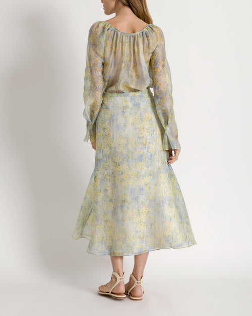 Silk organza blouse with floral print