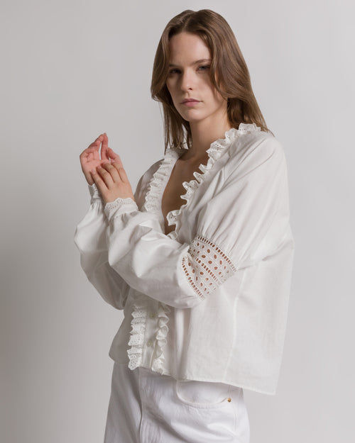 V-neck poplin blouse White Alberta Ferretti Boutique Online 0